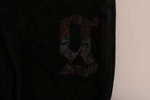 Black Cotton Denim Stretch Regular Fit Jeans