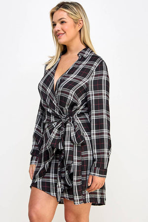 Plaid Wrap Tie Mini Dress