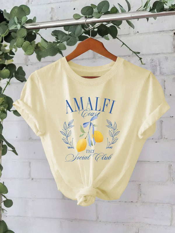 Stylish Lemon Graphic Print Crew Neck T-Shirt