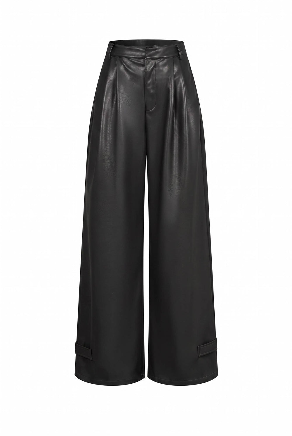 Faux Leather Pleated Wide-Leg Trousers
