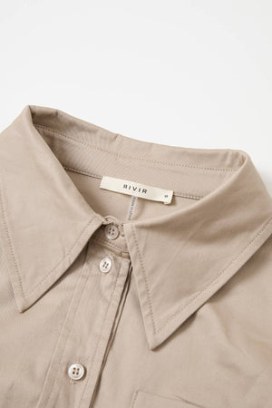 Belted Mixed-Media Pleated Shirt Dress