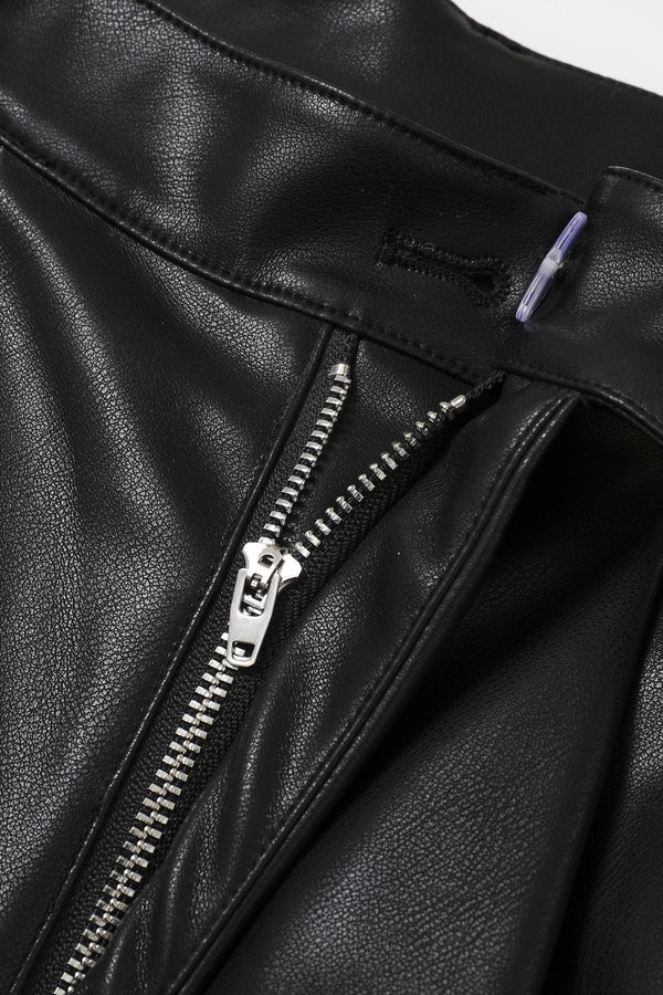 Faux Leather Pleated Wide-Leg Trousers