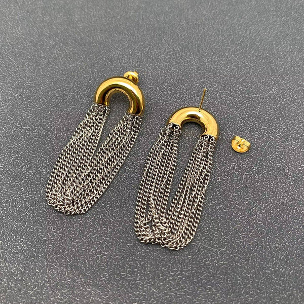 Two-Tone Arc Chain Fringe Earrings