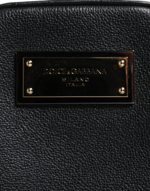 Black Grain Leather Logo Plaque Clutch Bag