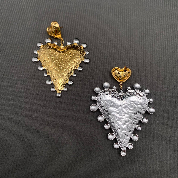 Two-Tone Sacred Heart Statement Earrings
