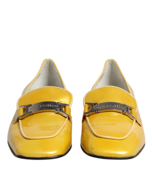 Yellow Leather Logo Plaque Slip On Mocassin Shoes