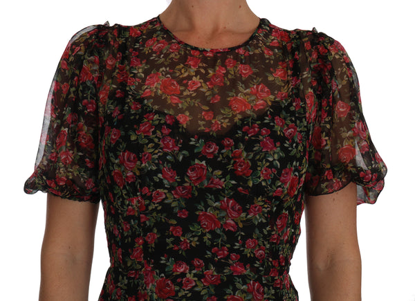 Black Floral Roses A-Line Shift Gown