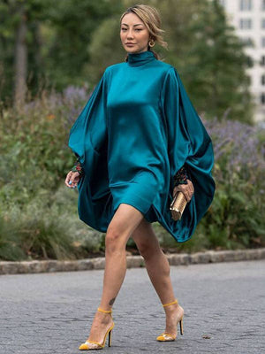 Loose Batwing Button Mini Night Out Dress