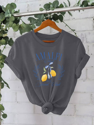 Stylish Lemon Graphic Print Crew Neck T-Shirt