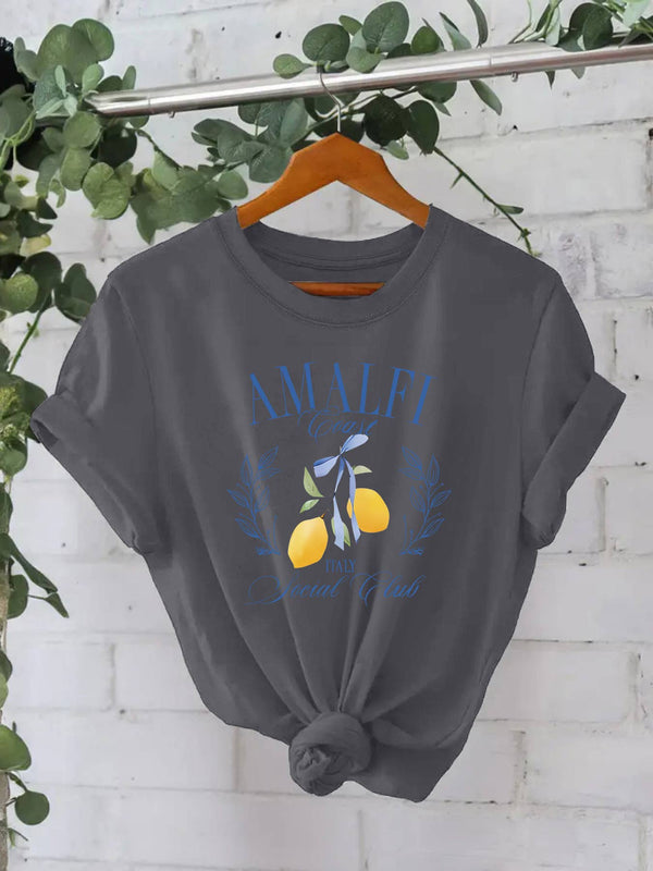 Stylish Lemon Graphic Print Crew Neck T-Shirt