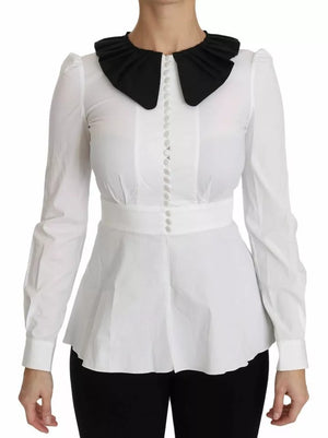 Black White Decorative Buttons Tops Shirt Blouse