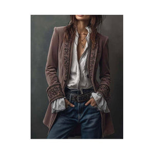 Women's Long Sleeve Solid Color Lace Velvet Jacket