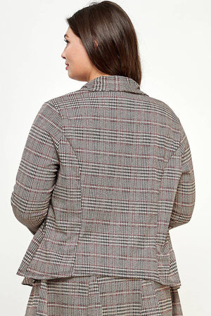 Plaid Open-Front Draped Blazer