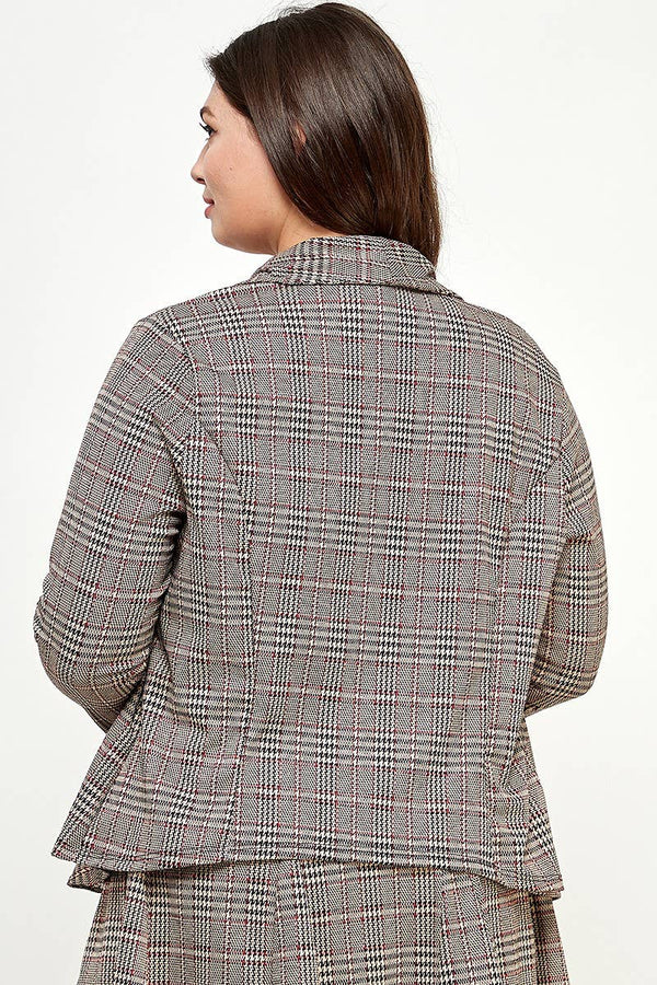 Plaid Open-Front Draped Blazer
