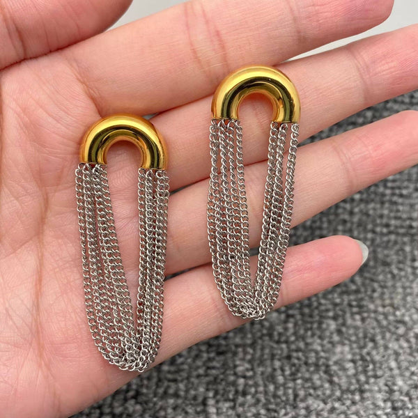 Two-Tone Arc Chain Fringe Earrings
