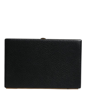Black Leather Gold Frame Clutch Evening Party Purse Bag