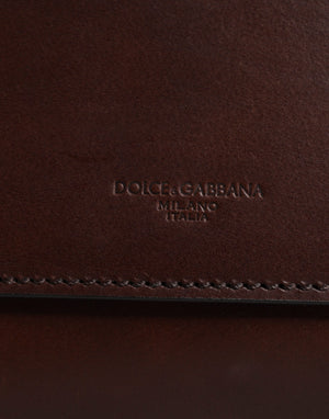 Brown Leather Logo Embossed Crossbody Bag