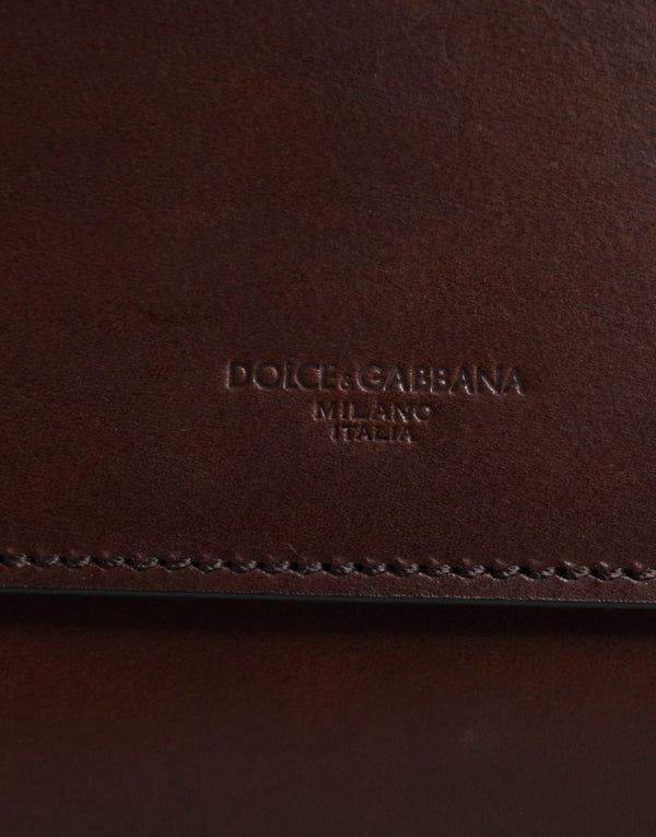 Brown Leather Logo Embossed Crossbody Bag