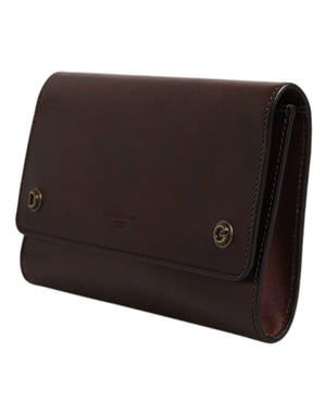 Brown Leather Logo Embossed Crossbody Bag