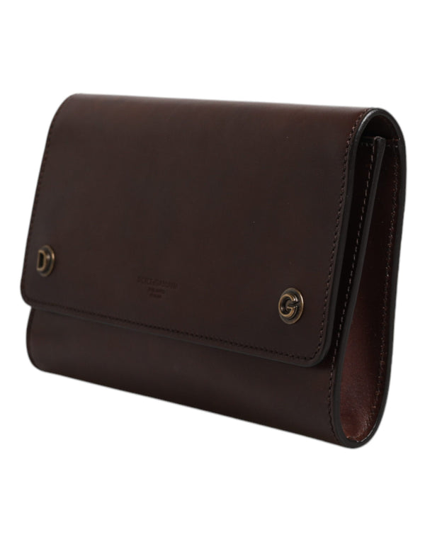 Brown Leather Logo Embossed Crossbody Bag
