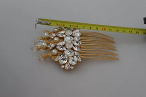 Gold Brass Clear Crystal Hair Stick Accessory Comb