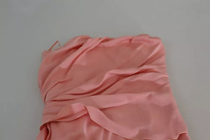 Pink Silk Stretch Strapless Sheath Midi Dress