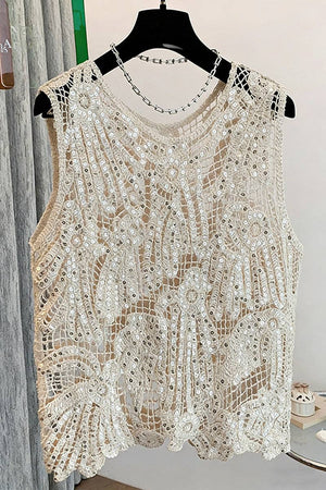 Sequin Crochet Knit Sleeveless Top
