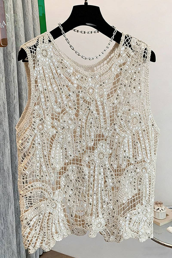 Sequin Crochet Knit Sleeveless Top