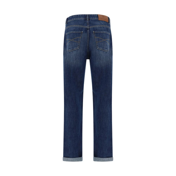Blue Cotton Straight-Leg Jeans