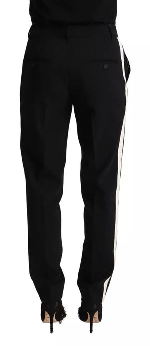 Black White Stripes Wool Tapered Pants