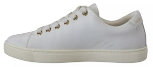 White Leather Gold Red Heart Sneakers Shoes