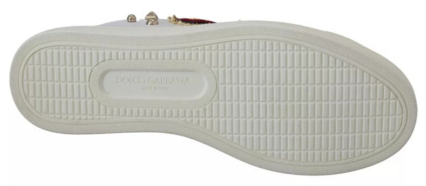 White Leather Gold Red Heart Sneakers Shoes