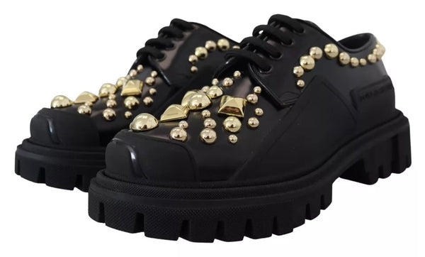 Black Leather Trekking Derby Embellished Shoes