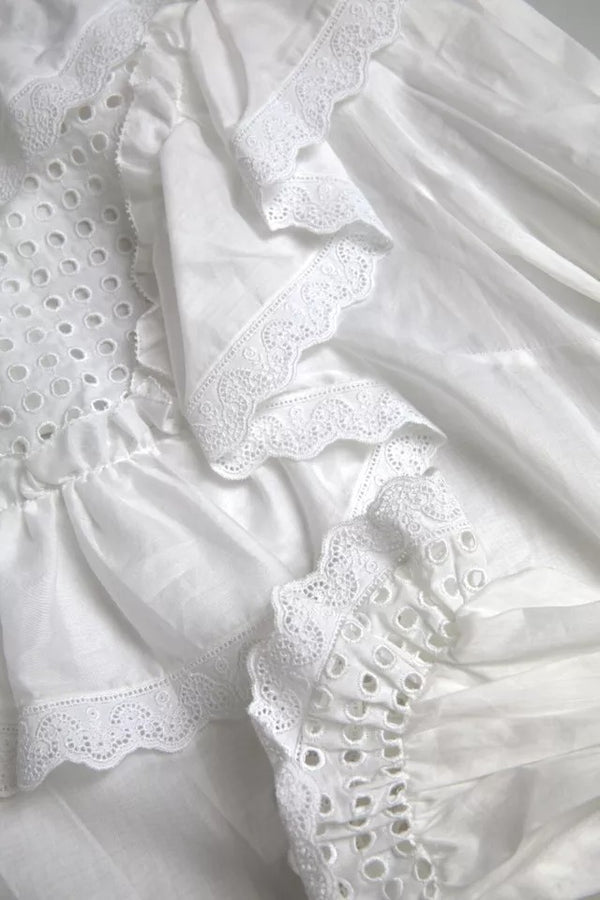White Cotton Lace Trim Turtle Neck Blouse