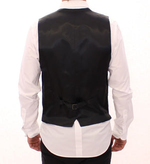 Gray Striped Wool Single Breasted Vest