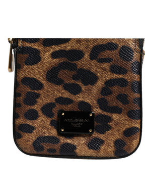Brown Leopard Print Dauphine Leather Zip Around Wallet