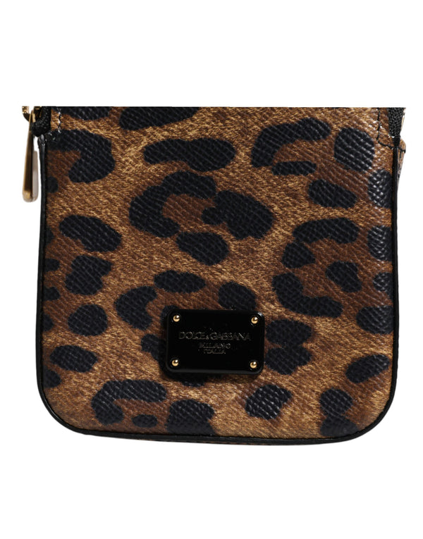 Brown Leopard Print Dauphine Leather Zip Around Wallet