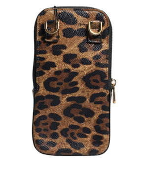 Brown Leopard Print Dauphine Leather Zip Around Wallet