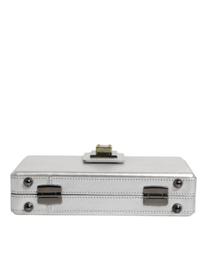 Metallic Silver DG BOX Leather Shoulder Strap Bag