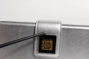 Metallic Silver DG BOX Leather Shoulder Strap Bag