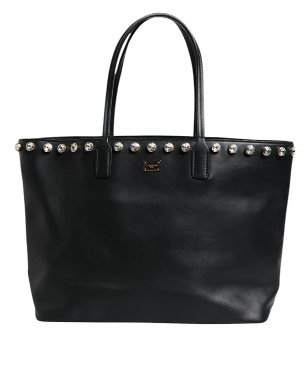 Black Crystal Leather Shopping Women Tote Bag