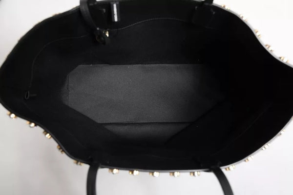 Black Crystal Leather Shopping Women Tote Bag