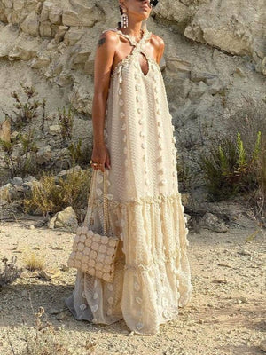 Halterneck Three-Dimensional Flower Cake Dress