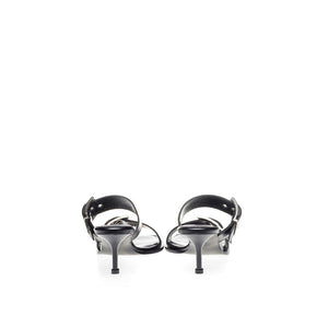 Black Leather Stiletto Heel Sandals