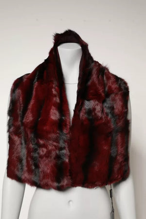 Black Red Stripe Fur Shawl Neck Wrap Scarf