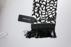 Black White Patterned Fringes Shawl Scarf