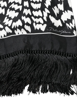 Black White Patterned Fringes Shawl Scarf