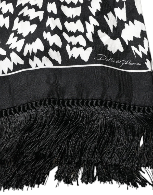 Black White Patterned Fringes Shawl Scarf