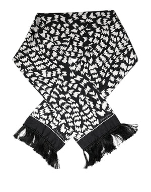 Black White Patterned Fringes Shawl Scarf