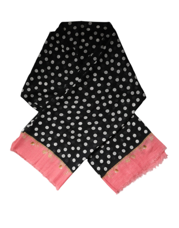 Black White Polka Dots Fringes Wrap Scarf